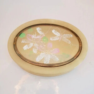 Vintage Birks Onyx Oval Jewlery  Box with Lid,Handpainted Flowers.